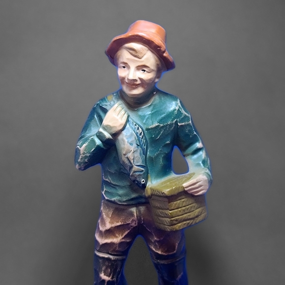 Vintage German Hand Carved & Painted Wood Figurine Fisherman - Picture 4 of 10
